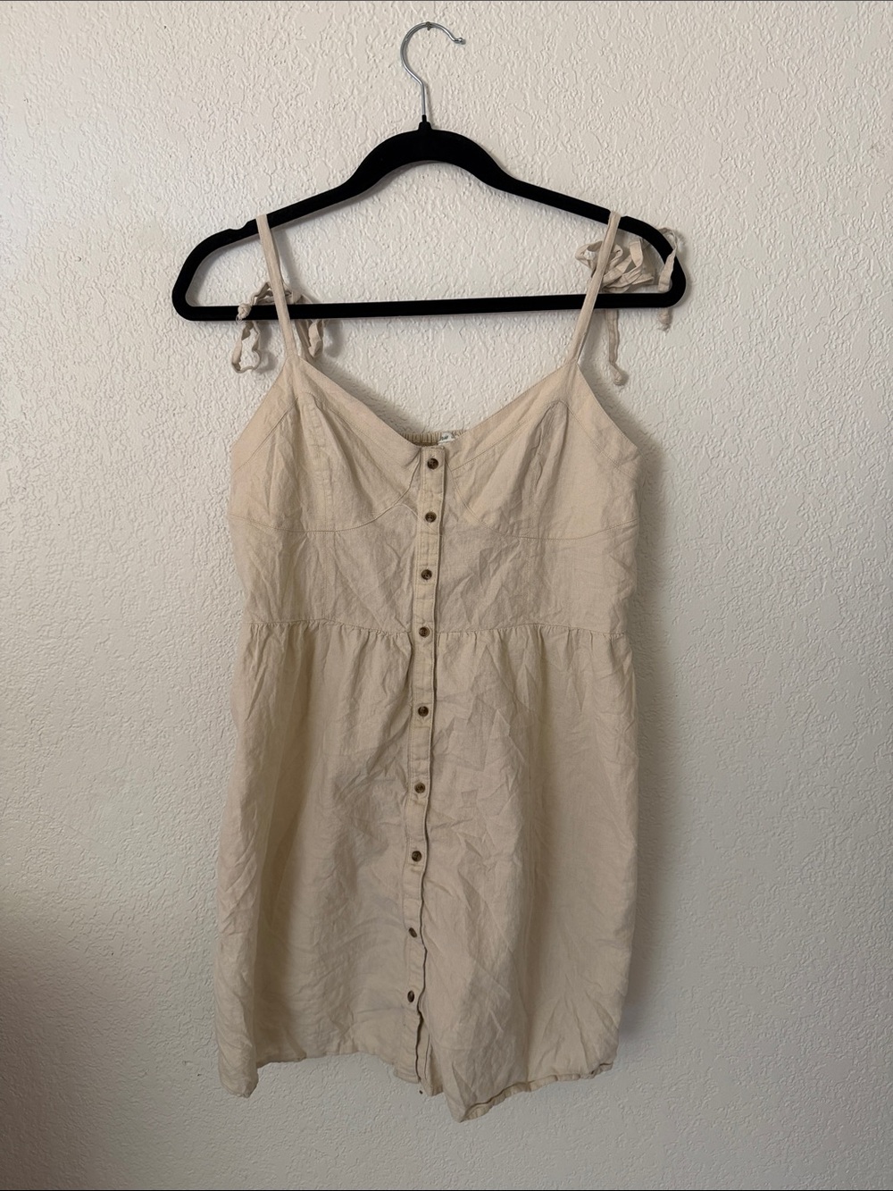 (4 for 20) aerie Cream Button-Front Tie-Strap Mini Dress
